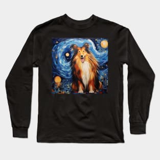 Rough Collie painted in Van Gogh Starry Night style Long Sleeve T-Shirt
